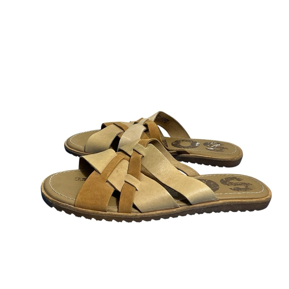 Sorel Womens 6 Ella Slide Sandals Shoes Tan Leather Cross Straps Comfort Flats